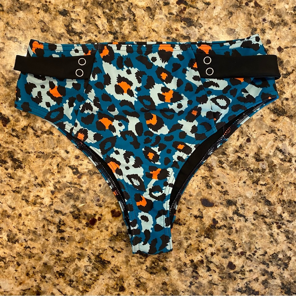 Top Shop Animal Print Cheetah Bikini Bottoms Size 2 Small XS Black Blue Orange
